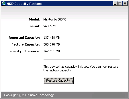 HDD Capacity Restore Tool download