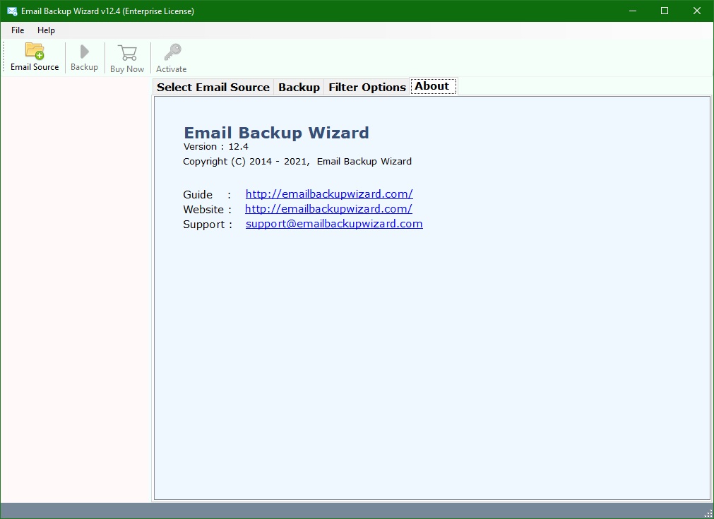 Email Backup Wizard activation